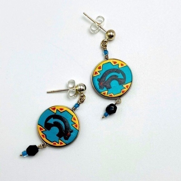 Mato Southwestern Native American Bear Arrow Blue Tribal Ethnic Geometric Dangle - Picture 14 of 16